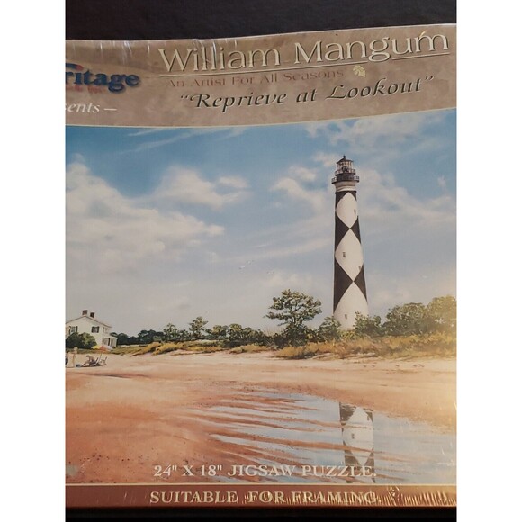 WILLIAM MANGUM "REPRIEVE AT LOOKOUT" Lighthouse 550pc 24x18 Heritage Puzzle Inc - Picture 2 of 5